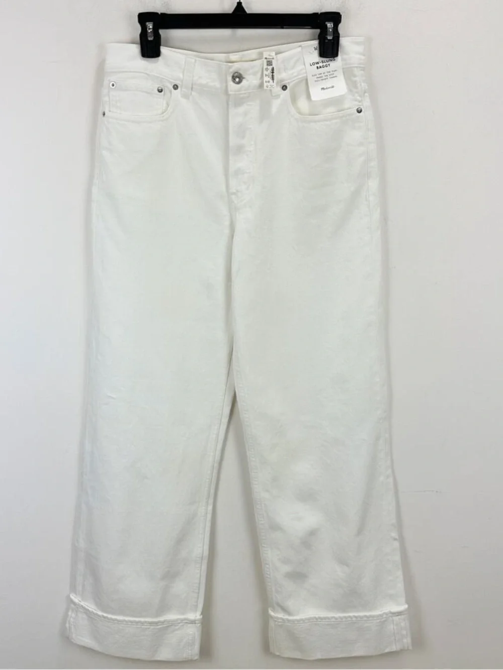Madewell Low Slung Baggy Jeans Pure White Rigid Wide Leg Relaxed Size 30 NWT
